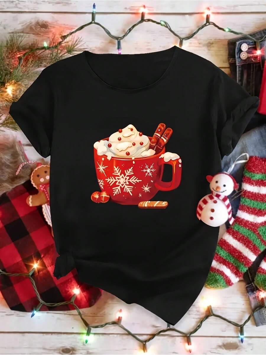 Camiseta con estampado de tarta de huevo - Top casual de manga corta con cuello redondo con diseño de tarta de huevo y cáscara de huevo, blusa de elasticidad media, camiseta básica cómoda lavable a máquinara todas las estaciones para ropa casual y ropa de vacaciones (uste hoado Consulte la tabla de tallas)