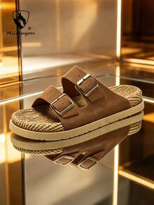 Chinelos casuais confortáveis para uso externo, Plus Size 39-45, para homens no verão. Sandálias leves antiderrapantes para uso doméstico, calçado respirável e durável para uso externo diário de homens (Padrão Irregular) - Marrom 979 - Visão 2