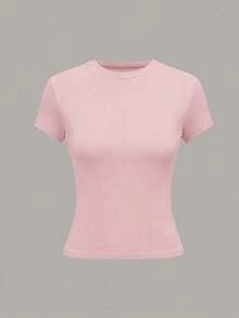 Camiseta casual de mujer de manga corta de unicolor, versátil - Multicolor 19 - Ver 6