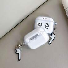 Expression 1pc Cute & Creative Smiling Face Earphone Case + Acrylic Pendant Decoration, Compatible With Airpods 4/3/2/Pro/Pro2/Pro3 Earphone Protective Case - White - View 2