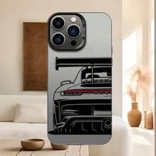1pc Racing Car Pattern Black & Silver Phone Case Compatible With Apple - Multicolor - View 4