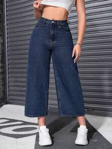 Jeans unicolor con cremallera - Azul - Ver 1