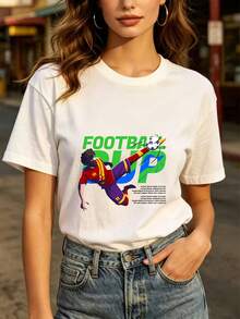 180g Football Cup Print T-Shirt, Suitable For Casual Wear, Makes The Perfect Gift For Team S Fans, Family Gatherings, And Corporate Team-Building Activities - Unisex, With Soft And Comfortable Fabric. EDQW - 白色 - 查看 6