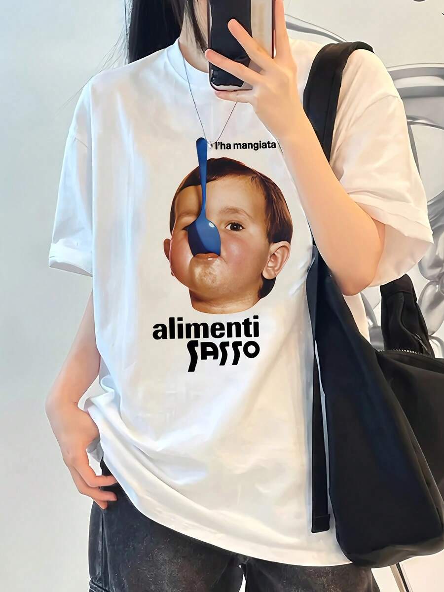 Camiseta elegante de manga corta para mujer, moda de verano, corte holgado, cuello redondo, prenda superior versátil - Blanco - Ver 1