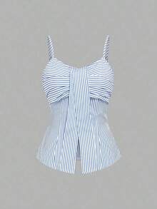 Nuevo diseño de verano/primavera de moda casual vintage estilo americano, camisa de lino azul difuminado con pliegues, abertura y cintura ceñida, vestido línea A para uso diario y vacaciones, diseño único y encantador para mujeres - Azul y blanco - Ver 10