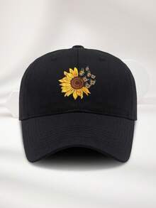 1pc Unisex Adjustable Size Sunflower & Butterfly Print Casual Baseball Cap, Versatile For Outdoor, Camping, Beach, Party, Breathable, Suitable For Spring, Summer, Autumn, Winter - A - View 7