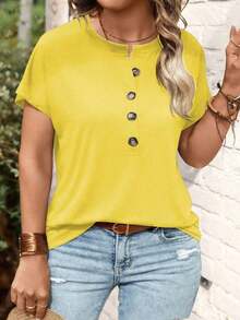 Camiseta de manga corta con botones talla grande - Amarillo - Ver 6