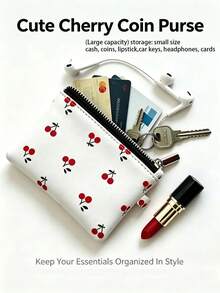 1pc Cherry Pattern Women's Coin Purse Wallet, Red Money Bag, Coin Pouch, Card Holder, Women's Wallet Storage Bag - Red and White - View 5