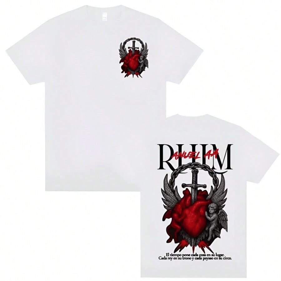 T-shirt Grafiche Uomo Collezione Estiva Vintage Rapper Anuels AAs Rhlm 2 Album Tour T-shirt Grafica Abbigliamento Uomo Hip Hop Primavera Estate Manica Corta Top Collo Tondo T-shirt Comoda (1) Moda Perfetta per Abbigliamento Casual e da Vacanza - Bianco - Visualizzare 1