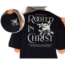 Edición Limitada Camiseta Arraigada en Cristo Camisetas Cristianas para Mujer Camiseta Oversized de Jesús con Gráficos de Versículos Bíblicos - Top Cómodo Oversized de Algodón Ligero - Negro - Ver 4