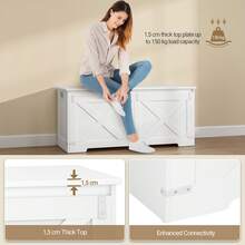 HaluPeit Banc de Rangement 109 cm, Coffre de Rangement, Meuble pour Entrée avec 2 Charnières Stables, 40 x 109 x 48,5 cm, Banc à Chaussures pour Couloir, Chambre, Salon, Blanc - Voir 4