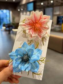 3个新款柔软蜻蜓茉莉仿真花发夹，可爱度假风鳄鱼夹，不伤发，编发及侧边发型配饰，适合海滩拍照、约会、伴娘造型，多功能氛围营造发饰 - 彩色 - 查看 11