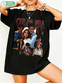 Vintage 90s Spanish Romantic CULPAAA MIAAA Graphic Cotton T-Shirt, Retro Film Bootleg Print Tee, Casual Streetwear Unisex Short Sleeve, CULPAAA MIAAA Fan Merch, Y2K Aesthetic Film Top, Soft Cotton For Everyday Wear. - Black - View 6