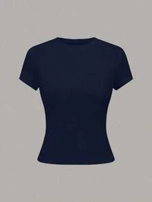 1 pieza Camiseta de manga corta informal de unicolor para mujer - Multicolor 15 - Ver 4