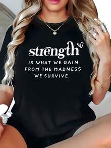 Talla Grande - Talla Grande - Camiseta Oversize con Frases de Fortaleza y Empoderamiento | Blanco y Negro, Cuello Redondo, Casual y Elegante, Corte Amigable, Cómodara Todas las Estaciones, Tejido con Estampado Geométrico - Negro - Ver 2
