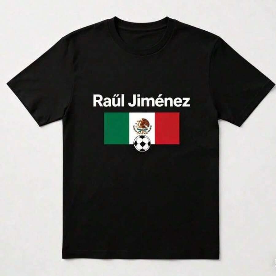 Camiseta casual de mujer de nueva tendenciaRaúl Jiménez Mexico Flag Soccer T-Shirt, Mexican Football Player Graphic Tee,Camisetas populares de para uso diario,camisetas de apoyo para el Mundial,Camisetas del Mundial 2026,Camisetas estampadas,Camisetas estampadas,disfraces de Pascua,Camisetas de dibujos animados/anime - Negro - Ver 1