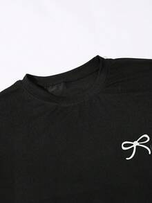 Camiseta de manga corta con patrón geométrico Y2K para mujer - Negro - Ver 3