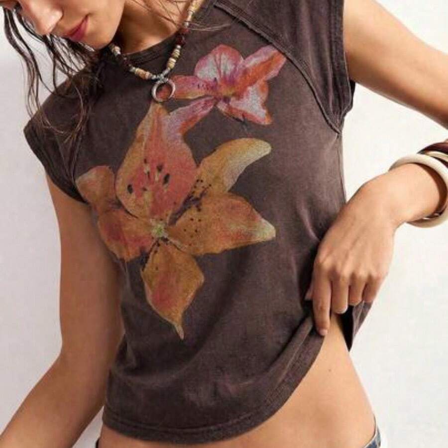 Women's Casual Solid Color Knit Short Sleeve Fitted Washed T-Shirt,Summer Top - Café integral - Ver 1