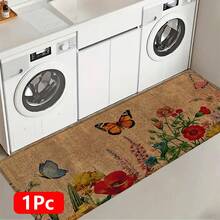 1pc Butterfly Pattern Printed Linen Kitchen Rug, Bathroom Mat, Doormat, 3D Printed Rectangular Carpet For Living Room, Bedroom, Hallway, Bathroom, Laundry Room - Polyester Rug For Indoor And Outdoor Home Decor - Multicolor - View 18