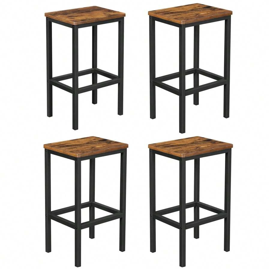 High Stool, Set Of 2, Industrial, For Kitchen, Dining Room, Living Room, Rustic Brown And Black - Black - View 1