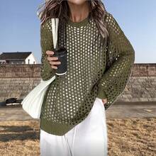 Spring And Summer Women's Knitted Bikini Beach Dress, Knitted Round-Neck Cover-Up With Hollow-Out Design - Grey - View 4