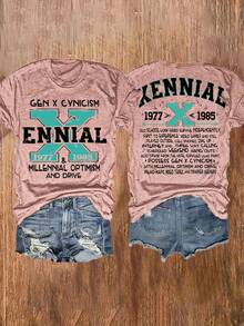 Women's Crew Neck T-Shirt With Fun Letter Print, Casual Short Sleeve Top, Women's Clothing - Breathable And Skin Friendly - 白色 - 查看 8