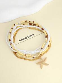Bohemian Beach Vacation Colorful Beaded Anklet, Summer Ocean Style Metal Starfish Pendant Anklet - Multicolor - View 5