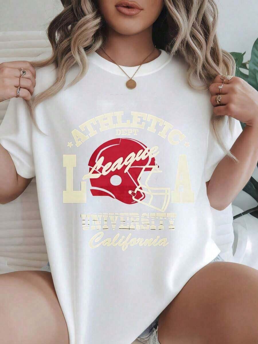 Women's Casual T-Shirt With Modern Print, University Of California Athletic League Brand, Suitable For All Seasons
Black - 白色 - 查看 1
