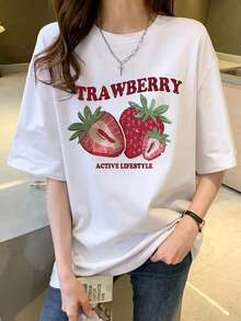 Camisetas de manga corta de talla grande, suaves y transpirables para mujer - Tops casuales de corte holgado para uso diario, camiseta de verano de manga corta para mujer con diseño elegante, corte holgado, estampado de dibujos animados, camiseta de manga corta pura, camiseta básica, transpirable y cómoda. - Blanco - Ver 1
