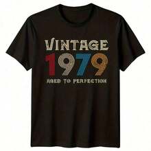 1 Piece Of Men's Vintage 1979 T-Shirt, 46th Birthday, "Aged To Perfection", All Seasons, Cotton, Single-Sided Print, Crew Neck And Short Sleeve, 180g, 100% Cotton, Designs Are Fully Printed. Unisex. - 顏色 2 - 查看 1
