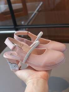 Giày sandal đế vuông Mary Jane đính đá cho bé gái, giày công chúa da bóng cho bé gái, thích hợp cho tiệc tùng và đi chơi hàng ngày. - Hồng - Xem 5