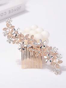 1pc Women's Luxury Rhinestone Flower Hairpin Hair Accessory,Combs,Side Comb - Gold - View 8