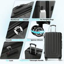 Luggage Sets, 5 Piece Hard Shell Suitcase Set - ABS+PC Hardside Luggage With TSA Lock, 360° Spinner Wheels & Zipper Design, 20"/26"/28"/30"/32" Large Carry On & Checked Luggage For Air Travel, Business Trips, Family Vacation - màu đen - Xem 2