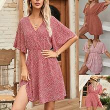 2024 Europe And United States Spring And Summer Novelty Women's Printed V-Neck Short Sleeve Casual Loose Dress For Women - 羅莎 - 查看 2