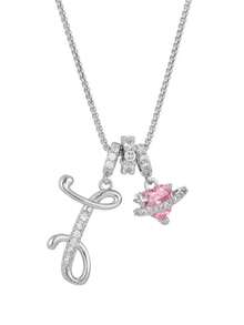 1 pieza Collar de acero inoxidable dorado con colgante de corazón rosa, letra personalizada y circonita cúbica exquisita, collar con letra de nombre simple, regalo de moda para novia, mamá, familia, amiga, hija, adecuado para aniversario, Día de San Valentín, Día de la Madre, cumpleaños, graduación, uso diario, boda, baile de graduación - Plateado - Ver 21