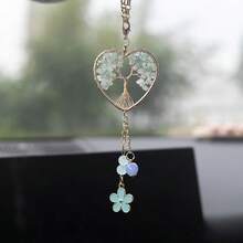 1pc Handmade Heart-Shaped Natural Stone Tree Of Life Car Pendant, Feng Shui Money Tree Car Decor, Tassel Tree Of Life Hanging Ornament - Money Tree - View 5