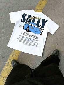Men's Disney Cars Sally Tee, Vintage Racing Print, Loose Fit, Stylish Casual Top For Men. - 白色 - 查看 3