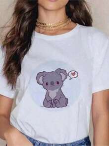 ropa de mujer  Camiseta de Mujer con Estampado de Koala de Dibujos Animados Kawaii para Navidad, Ropa Mujer Harajuku, Camiseta Gráfica Casual Streetwear Ideal como regalo.playera de mujer.blusas>elegante.boho chic  camisas de mujer - Blanco - Ver 1