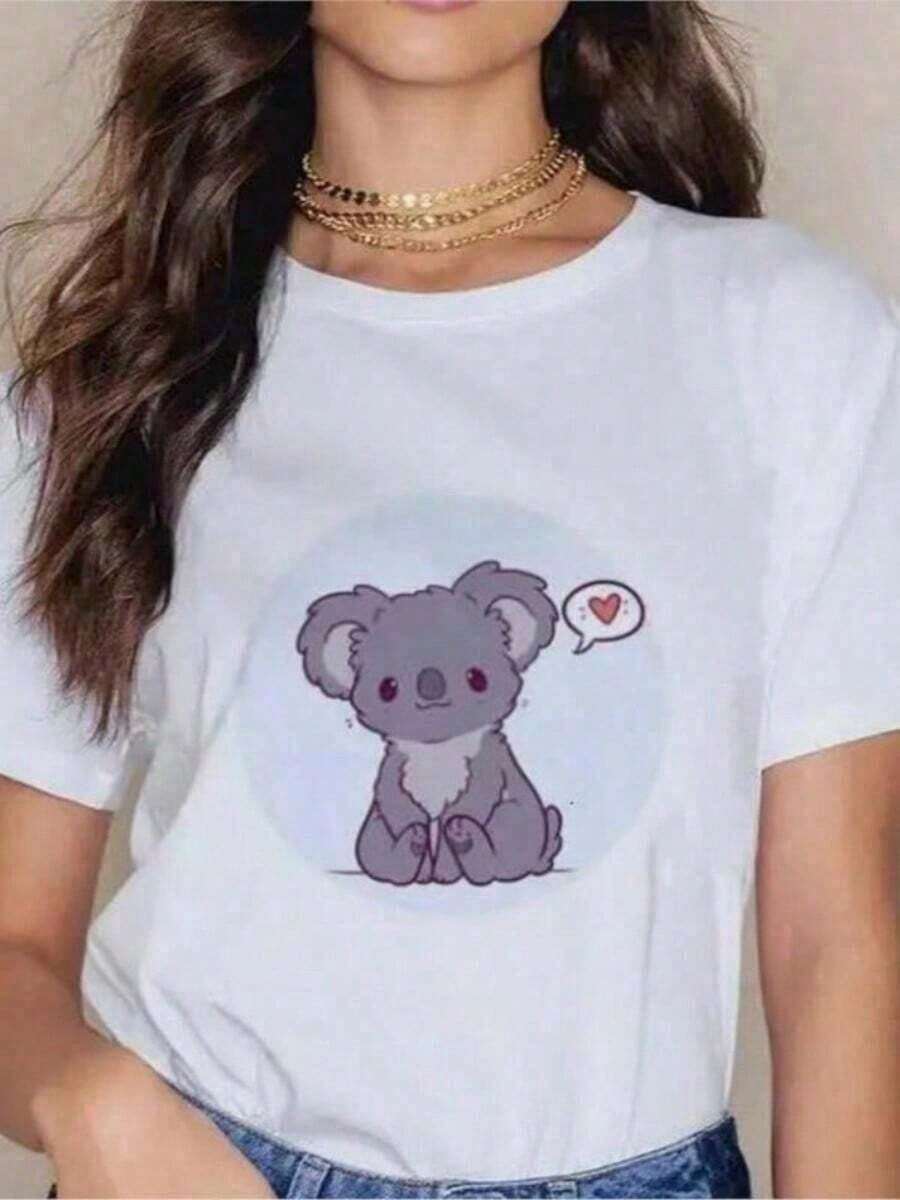 ropa de mujer Camiseta de Mujer con Estampado de Koala de Dibujos Animados Kawaii para Navidad, Ropa Mujer Harajuku, Camiseta Gráfica Casual Streetwear Ideal como regalo.playera de mujer.blusas>elegante.boho chic camisas de mujer - Blanco - Ver 1