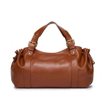 2025 New Large-Capacity Soft Leather Pleated Ladies Handbag Retro Commuter Tote Bag Texture Shoulder Messenger Bag
