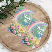 25/50pcs Fresh Rainbow Floral Thank You Cards,Fresh Healing Rainbow, Butterfly And Flowers Design,Suitable For Wedding, Baby Shower, Business, Bridal Shower, Decoration, Festivals, Gifting - View 5