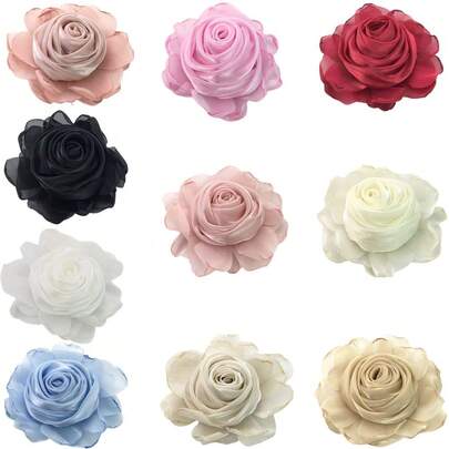 1pc Elegant Satin Rose Brooch, Vintage Chiffon Fabric Corsage Suitable For Women's Suits, Dresses And Casual Wear, Available In Multiple Colors