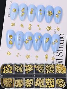 12入金色夏季海洋風美甲裝飾飾品 合金海星貝殼海馬 金色美甲配件 亮面海灘主題美甲DIY裝飾 女士女孩沙龍夏季美甲用品 - 金色 - 查看 8