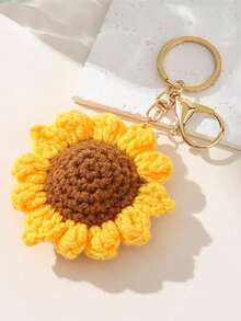 1pc Knitted Sunflower Keychain - Yellow - View 4