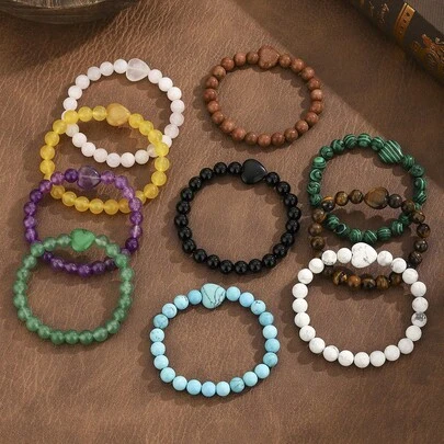 1 chiếc vòng tay hạt đá tự nhiên hình trái tim dành cho nam nữ, đá thạch anh hồng, thạch anh tím, đá mắt hổ, vòng tay co giãn, trang sức chữa bệnh Reiki.
