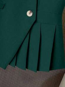Chaleco elegante y romántico de mujer con unicolor, plisado, asimétrico, con botones y cuello en V, adecuado para ir al trabajo y el Día de San Valentín - Verde - Ver 4