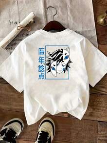 Camiseta de Mujer con Estampado Gráfico de Anime - Diseño de Personajes en la Parte Delantera y Trasera con Texto Japonés, Cuello Redondo Suave, Camiseta Casual para Primavera, Verano y Otoño, Ropa Casual y para Eventos Temáticos, Ropa de Anime, Moda de Temporada, Calidad de Impresión Duradera, Moda de Primavera, Camiseta de Hombre, Ajuste Cómodo, Camiseta de Manga Corta, Entusiastas de la Moda. - Negro - Ver 2