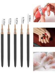 5 pièces/set - 1 pièce Stylo pour nail art à pointe ultra fine, convient pour les designs précis. Le stylo de conception artistique peut dessiner des lignes longues et des détails, tailles 4/8/12/20/25 mm - Noir - Voir 7