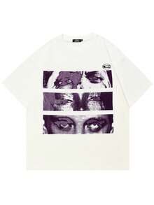 Tiny Spark Men's Eye Print Round Neck Loose Casual Short Sleeve T-Shirt - White - View 2