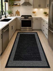 Modern Non-Slip Kitchen Runner Rug, Washable Minimalist Floor Mat For Home Decor, Bedroom, Livingroom Rug, Made In Turkiye 80x200 Cm, 80x300 Cm,100x200 Cm, 120x180 Cm - Black and White - View 7